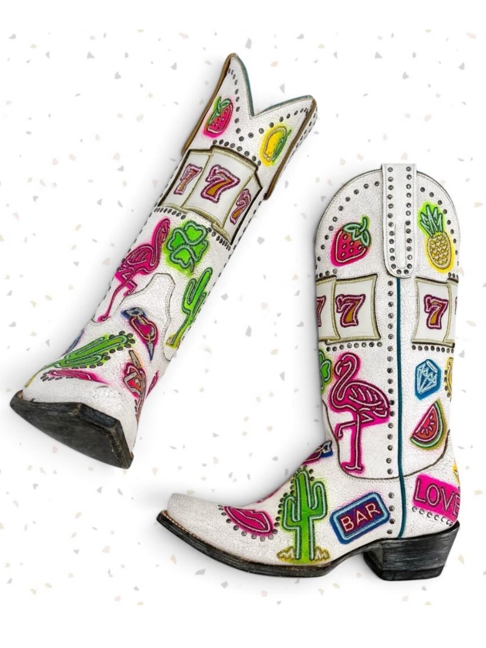 Old Gringo Jackpot White Cowboy Boots Western Pink Flamingo Vegas Party Size 5.5